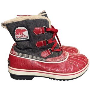 Sorel Womens Waterproof Winter Boots Size 8 Red & Black With Warm Lining